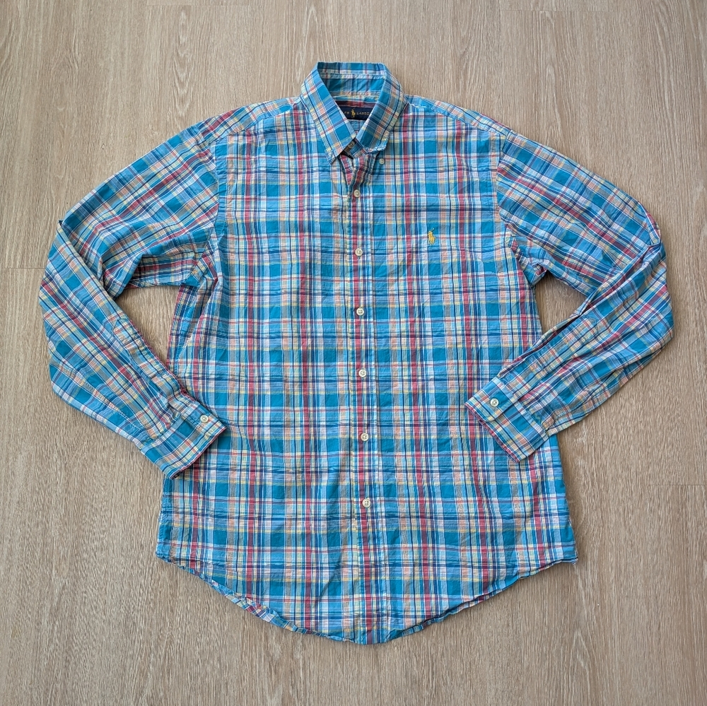 Polo Ralph Lauren Shirt Men's Medium Plaid Yellow Pony